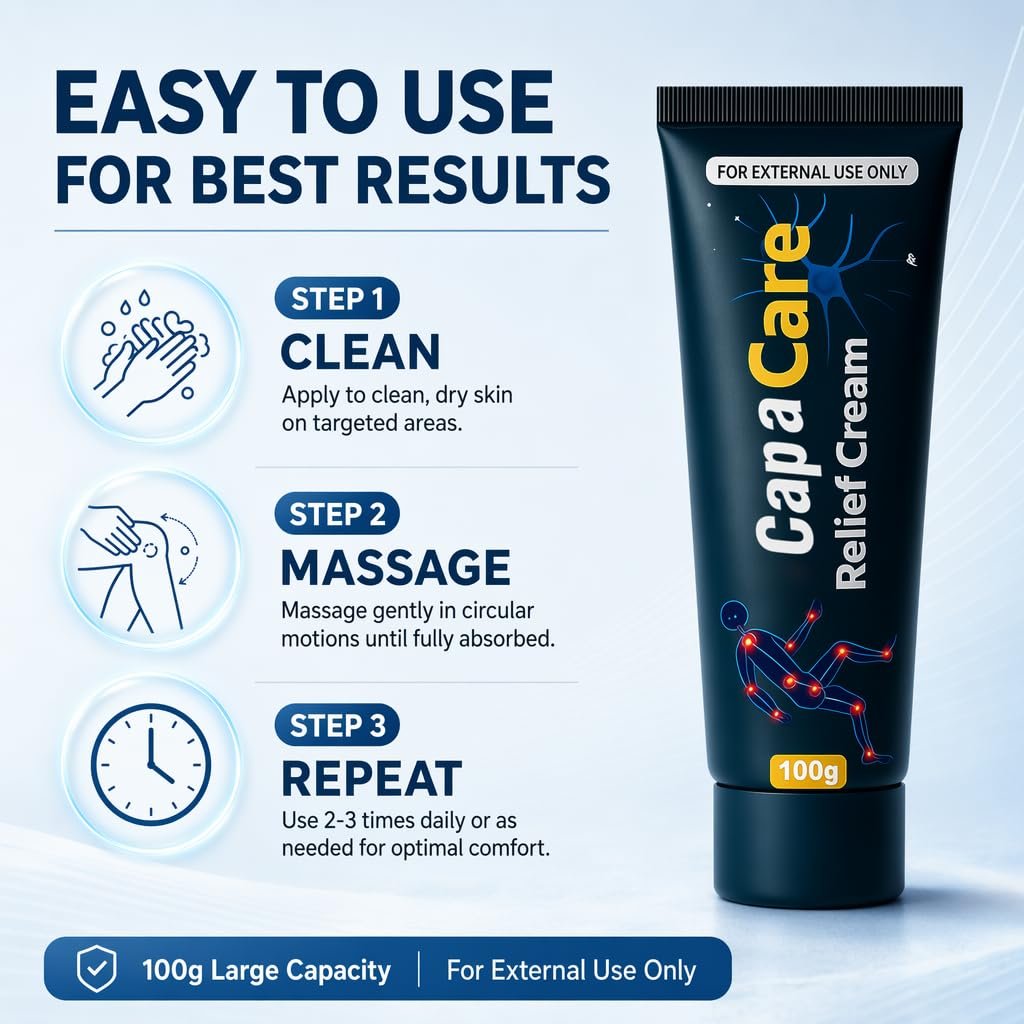 Capacare Neuropathy Relief Cream - Original Neurosoothe Formula with Capsaicin, Arnica, Menthol, MSM & Glucosamine for Feet, Hands, Legs, Muscles, Joints & Waist - 100g Avelisse