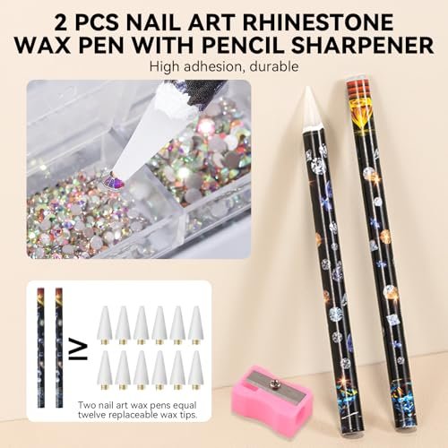 ESUOHYM 9 PCS Rhinestone Picker Tool Set - Wax Pencil Applicator, Gem Picker Tweezer & Tray for Nail Art DIY Design (Pink) - görsel 8