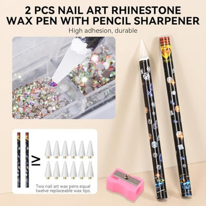 ESUOHYM 9 PCS Rhinestone Picker Tool Set - Wax Pencil Applicator, Gem Picker Tweezer & Tray for Nail Art DIY Design (Pink)