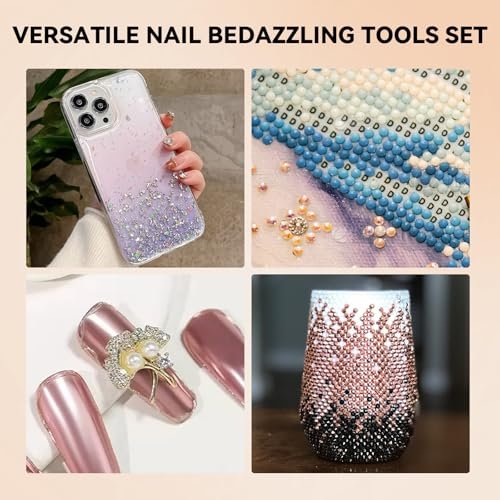 ESUOHYM 9 PCS Rhinestone Picker Tool Set - Wax Pencil Applicator, Gem Picker Tweezer & Tray for Nail Art DIY Design (Pink) - görsel 18