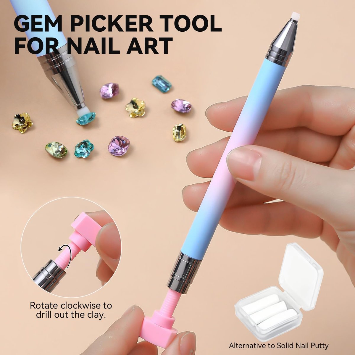 ESUOHYM 9 PCS Rhinestone Picker Tool Set - Wax Pencil Applicator, Gem Picker Tweezer & Tray for Nail Art DIY Design (Pink) - görsel 5