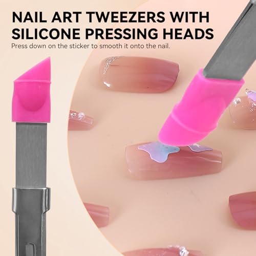 ESUOHYM 9 PCS Rhinestone Picker Tool Set - Wax Pencil Applicator, Gem Picker Tweezer & Tray for Nail Art DIY Design (Pink) - görsel 12