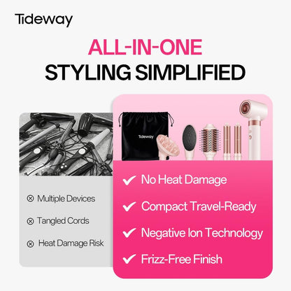 Tideway Prowaver 6-in-1 Hot Air Styler Wrap - Dual Voltage Ionic Professional Hair Dryer Brush with Auto Wrap Curlers & Volumizing Brush for Fast Drying & Frizz Free Hair for Women Avelisse