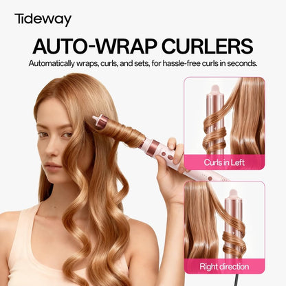 Tideway Prowaver 6-in-1 Hot Air Styler Wrap - Dual Voltage Ionic Professional Hair Dryer Brush with Auto Wrap Curlers & Volumizing Brush for Fast Drying & Frizz Free Hair for Women Avelisse