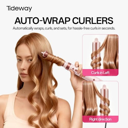 Tideway Prowaver 6-in-1 Hot Air Styler Wrap - Dual Voltage Ionic Professional Hair Dryer Brush with Auto Wrap Curlers & Volumizing Brush for Fast Drying & Frizz Free Hair for Women Avelisse