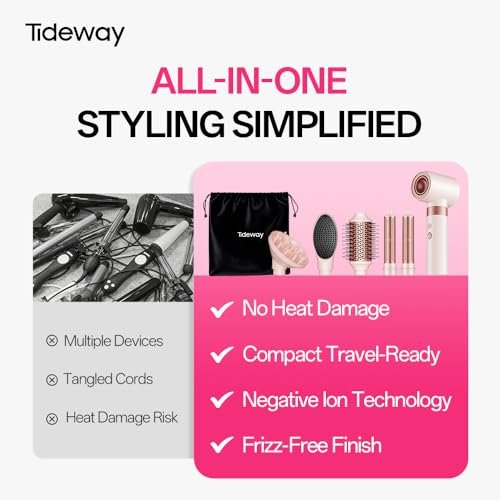 Tideway Prowaver 6-in-1 Hot Air Styler Wrap - Dual Voltage Ionic Professional Hair Dryer Brush with Auto Wrap Curlers & Volumizing Brush for Fast Drying & Frizz Free Hair for Women Avelisse