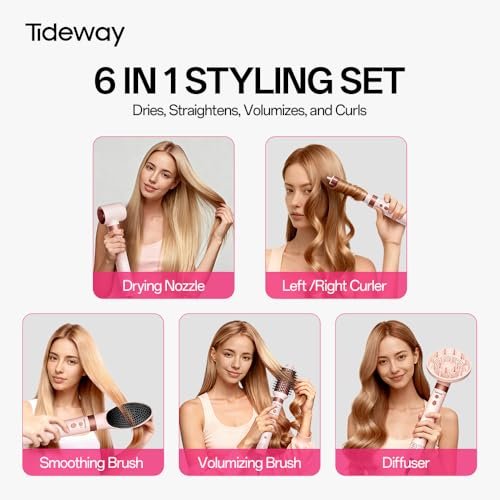 Tideway Prowaver 6-in-1 Hot Air Styler Wrap - Dual Voltage Ionic Professional Hair Dryer Brush with Auto Wrap Curlers & Volumizing Brush for Fast Drying & Frizz Free Hair for Women Avelisse