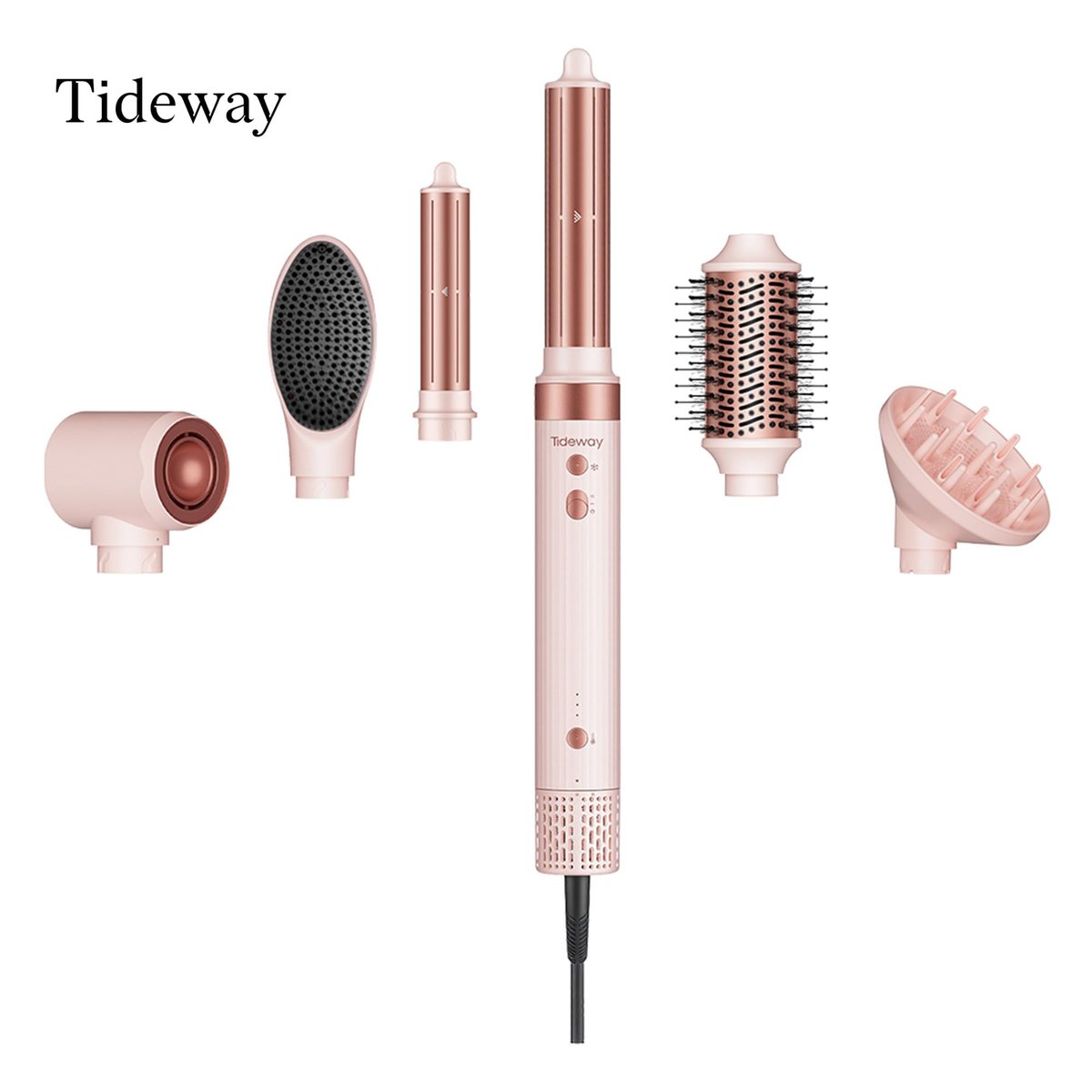 Tideway Prowaver 6-in-1 Hot Air Styler Wrap - Dual Voltage Ionic Professional Hair Dryer Brush with Auto Wrap Curlers & Volumizing Brush for Fast Drying & Frizz Free Hair for Women Avelisse
