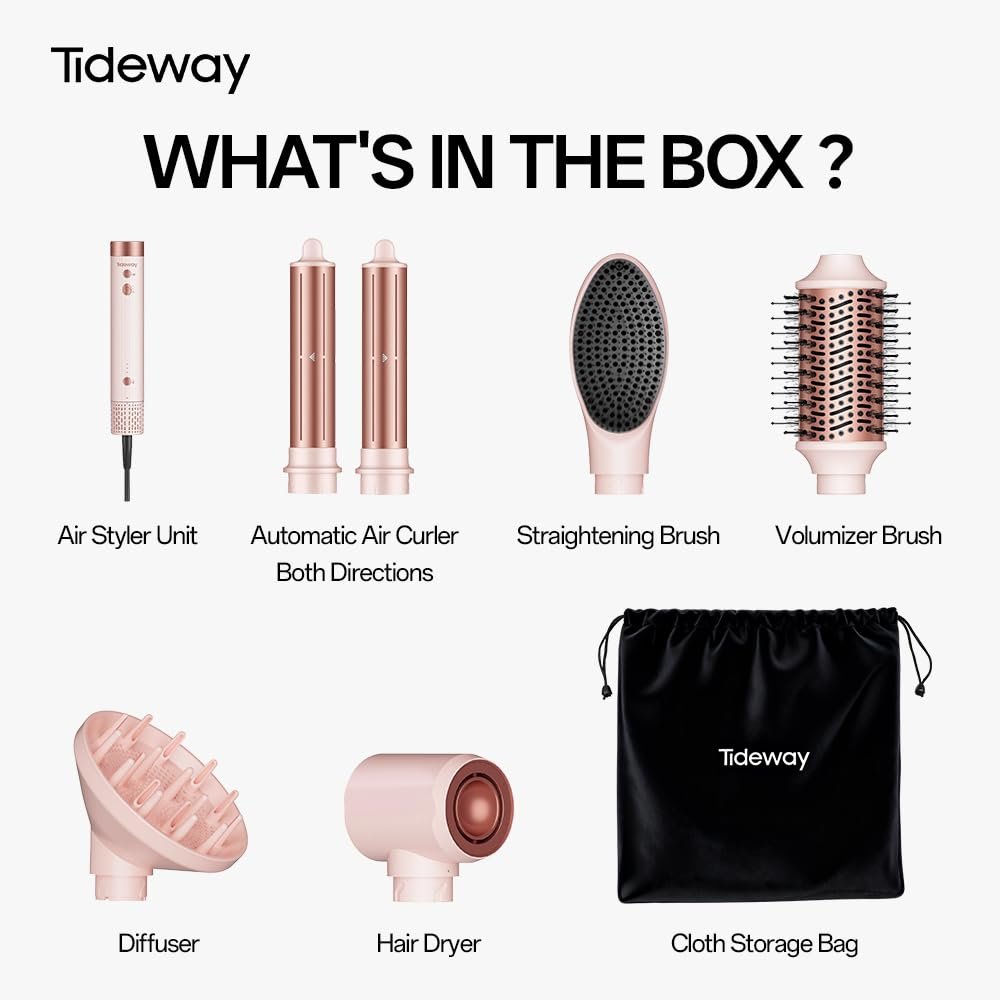 Tideway Prowaver 6-in-1 Hot Air Styler Wrap - Dual Voltage Ionic Professional Hair Dryer Brush with Auto Wrap Curlers & Volumizing Brush for Fast Drying & Frizz Free Hair for Women Avelisse