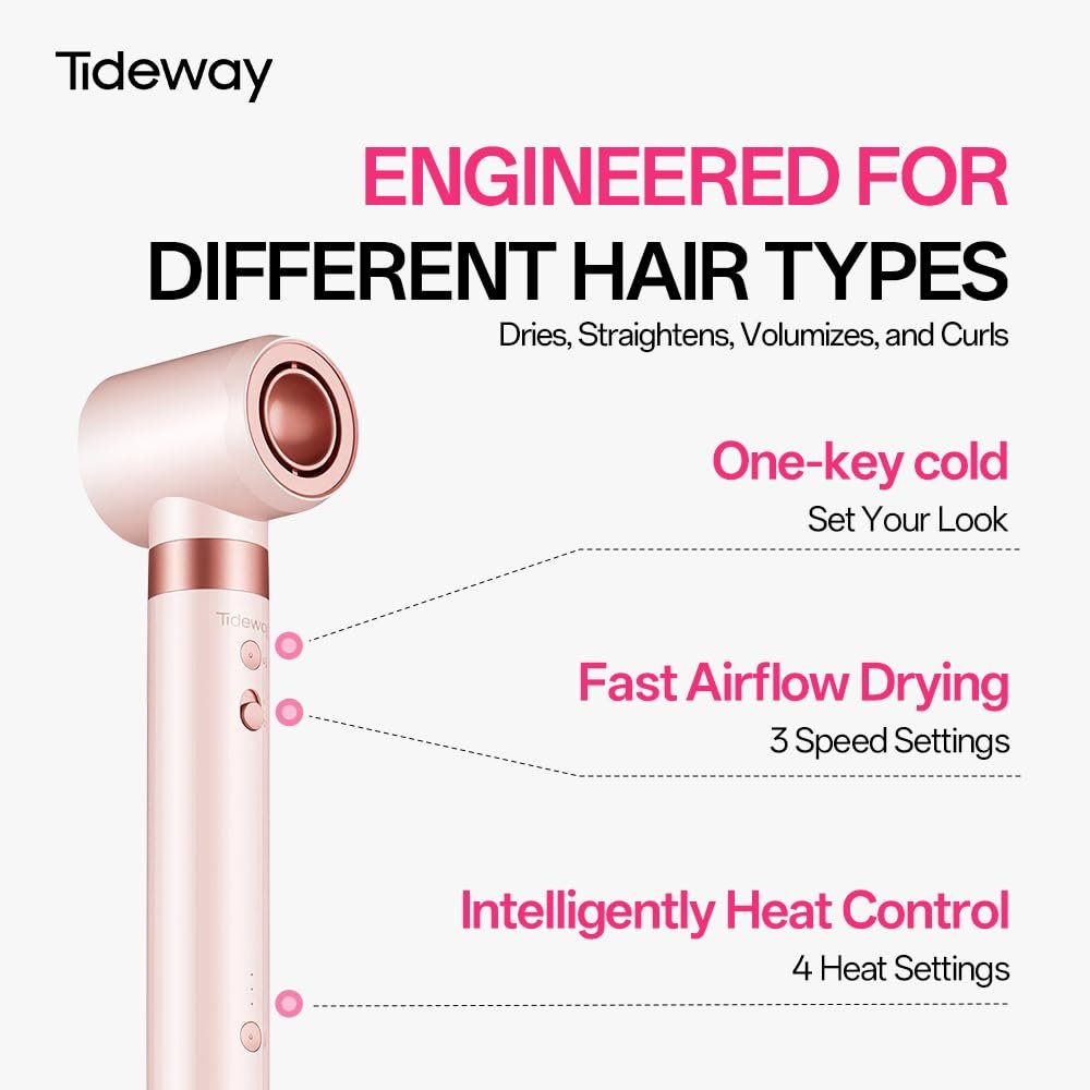 Tideway Prowaver 6-in-1 Hot Air Styler Wrap - Dual Voltage Ionic Professional Hair Dryer Brush with Auto Wrap Curlers & Volumizing Brush for Fast Drying & Frizz Free Hair for Women Avelisse