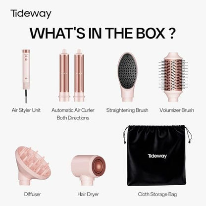 Tideway Prowaver 6-in-1 Hot Air Styler Wrap - Dual Voltage Ionic Professional Hair Dryer Brush with Auto Wrap Curlers & Volumizing Brush for Fast Drying & Frizz Free Hair for Women Avelisse