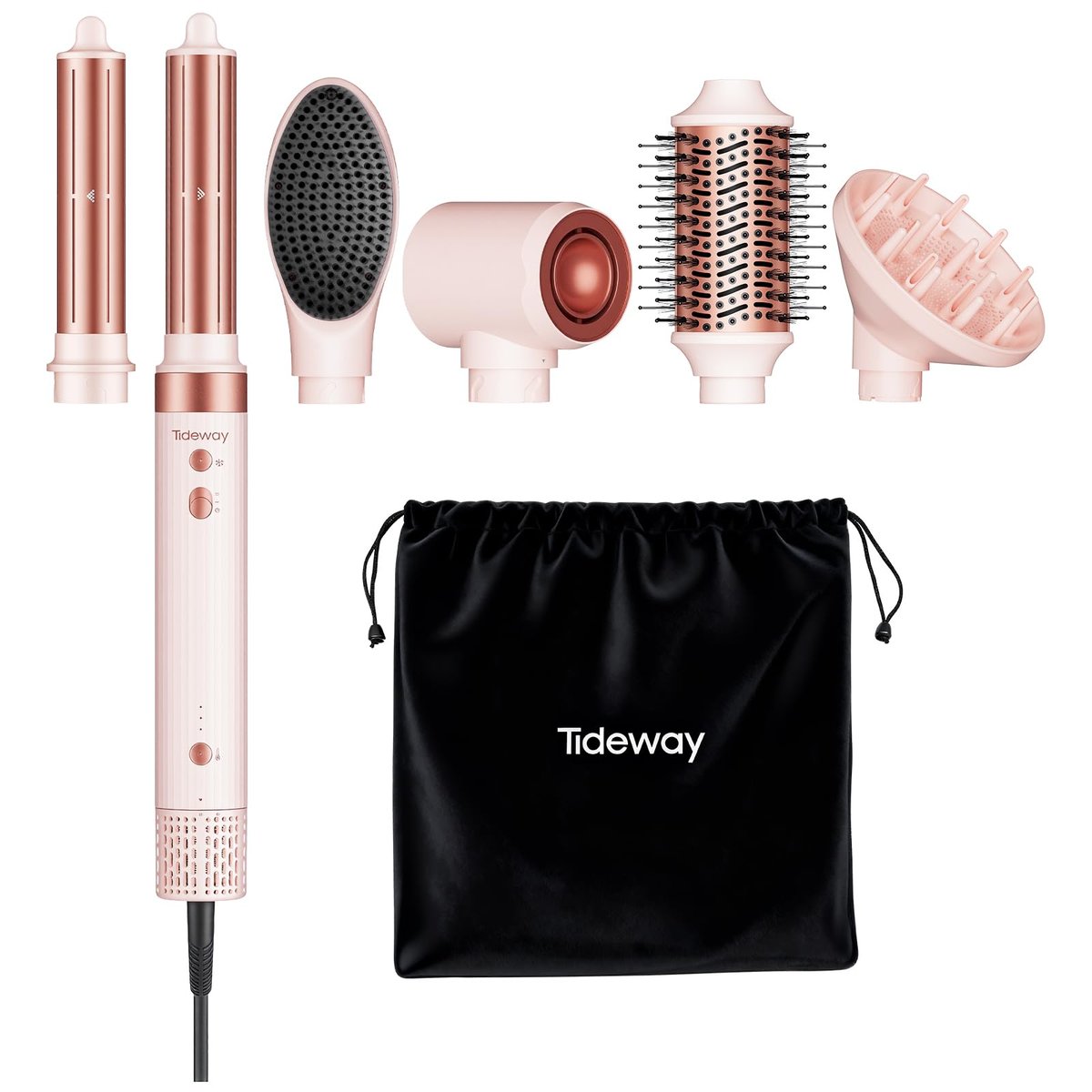 Tideway Prowaver 6-in-1 Hot Air Styler Wrap - Dual Voltage Ionic Professional Hair Dryer Brush with Auto Wrap Curlers & Volumizing Brush for Fast Drying & Frizz Free Hair for Women Avelisse