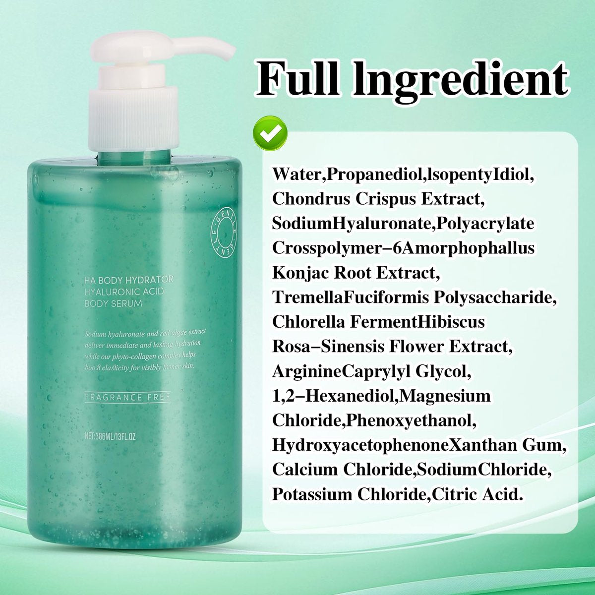 ONRSV Body Hydrator Hyaluronic Acid Body Serum for Dry Skin, Long-Lasting Moisturizing Body Lotion with Red Algae Extract, Rich Yet Non-Greasy for Men & Women, 13 Fl Oz Avelisse