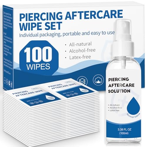 2-in-1 Piercing Aftercare Spray & Wipes Kit: Non-Greasy Saline Solution for Keloid Bump Removal, Piercing Bump Treatment, Ear Nose Lip Belly Cleaner (3.38oz + 100ct) - görsel 2