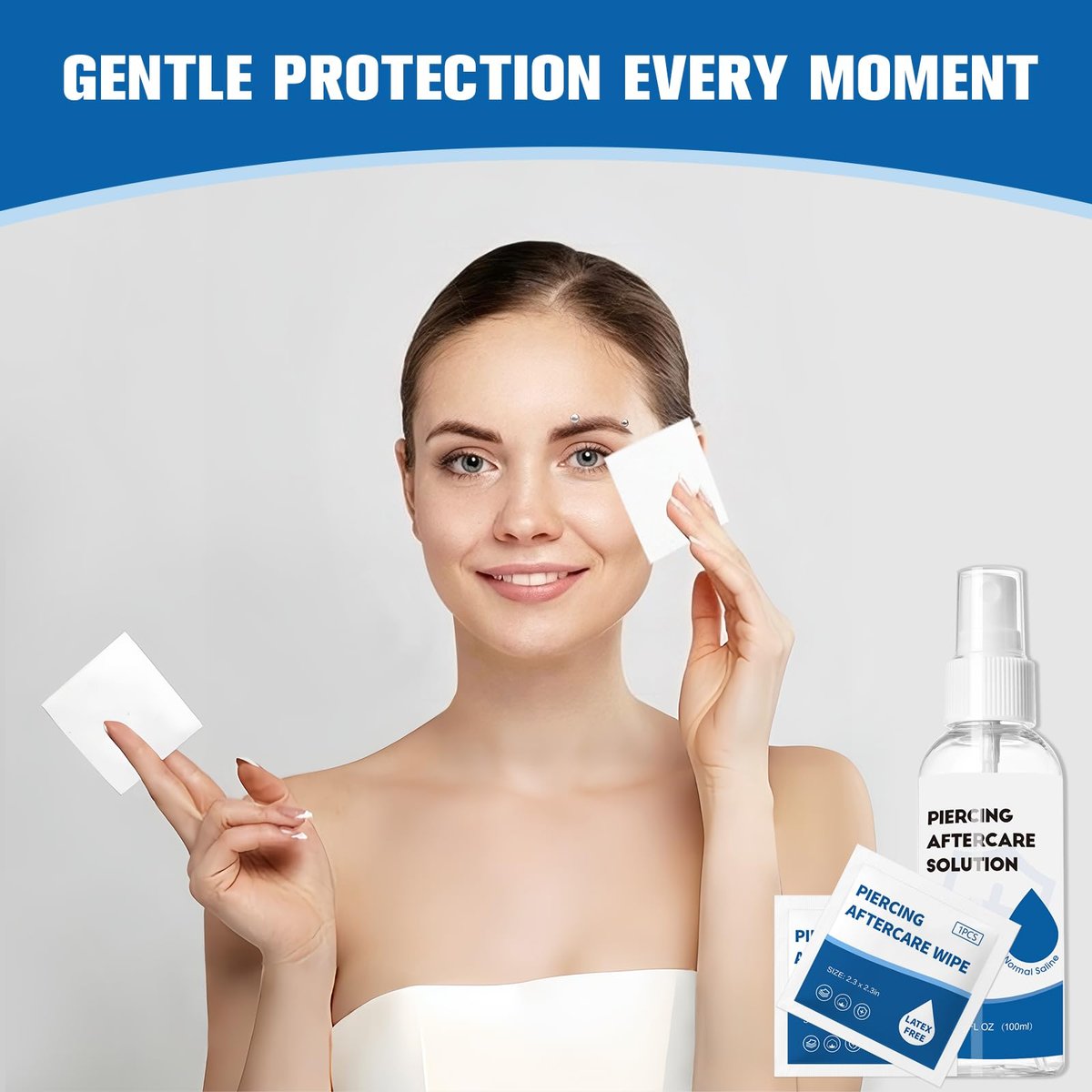 2-in-1 Piercing Aftercare Spray & Wipes Kit: Non-Greasy Saline Solution for Keloid Bump Removal, Piercing Bump Treatment, Ear Nose Lip Belly Cleaner (3.38oz + 100ct) - görsel 13