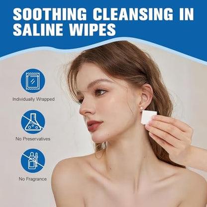2-in-1 Piercing Aftercare Spray & Wipes Kit: Non-Greasy Saline Solution for Keloid Bump Removal, Piercing Bump Treatment, Ear Nose Lip Belly Cleaner (3.38oz + 100ct)