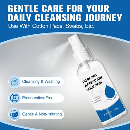 2-in-1 Piercing Aftercare Spray & Wipes Kit: Non-Greasy Saline Solution for Keloid Bump Removal, Piercing Bump Treatment, Ear Nose Lip Belly Cleaner (3.38oz + 100ct)