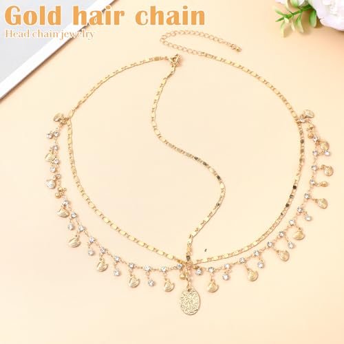 Nogeqi Gold Head Chain Shells Rhinestone Egyptian Headpiece Gold Genie Head Jewelry for Women Girls Goddess, Boho Headpiece Egyptian Hair Accessories for Festival Prom Wedding - görsel 10