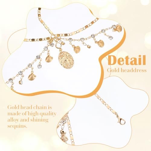 Nogeqi Gold Head Chain Shells Rhinestone Egyptian Headpiece Gold Genie Head Jewelry for Women Girls Goddess, Boho Headpiece Egyptian Hair Accessories for Festival Prom Wedding - görsel 6