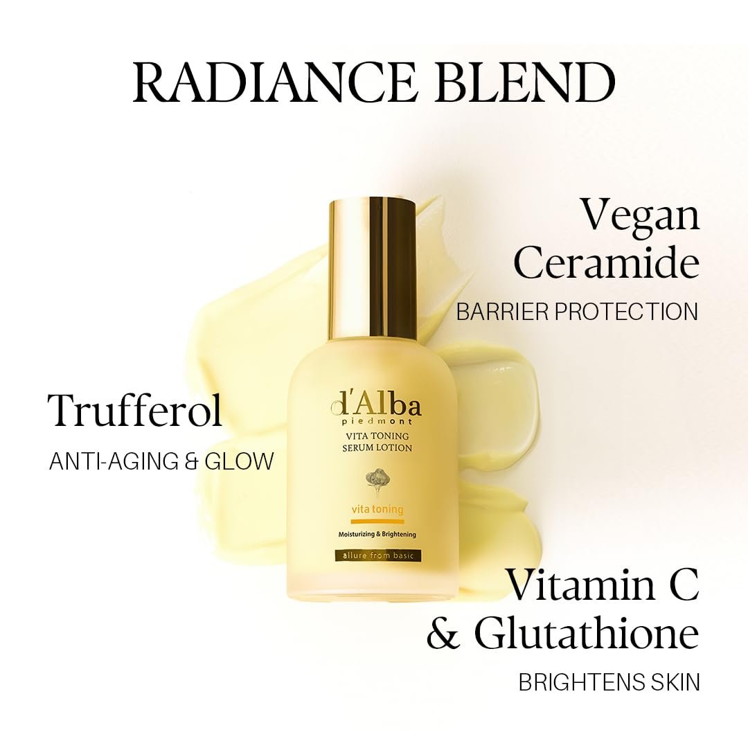 d'alba Piedmont White Truffle Moisturizing Serum Lotion – Lightweight Deep Hydration Face Moisturizer for Glass Skin (3.38 fl oz) Avelisse