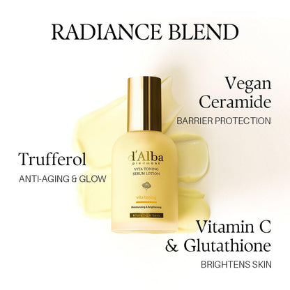 d'alba Piedmont White Truffle Moisturizing Serum Lotion – Lightweight Deep Hydration Face Moisturizer for Glass Skin (3.38 fl oz) Avelisse