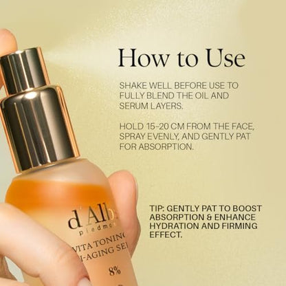 d'alba Piedmont Vita Toning Anti-Aging 8% Spray Serum - Hydrating & Firming Face Mist with White Truffle (70 ml)