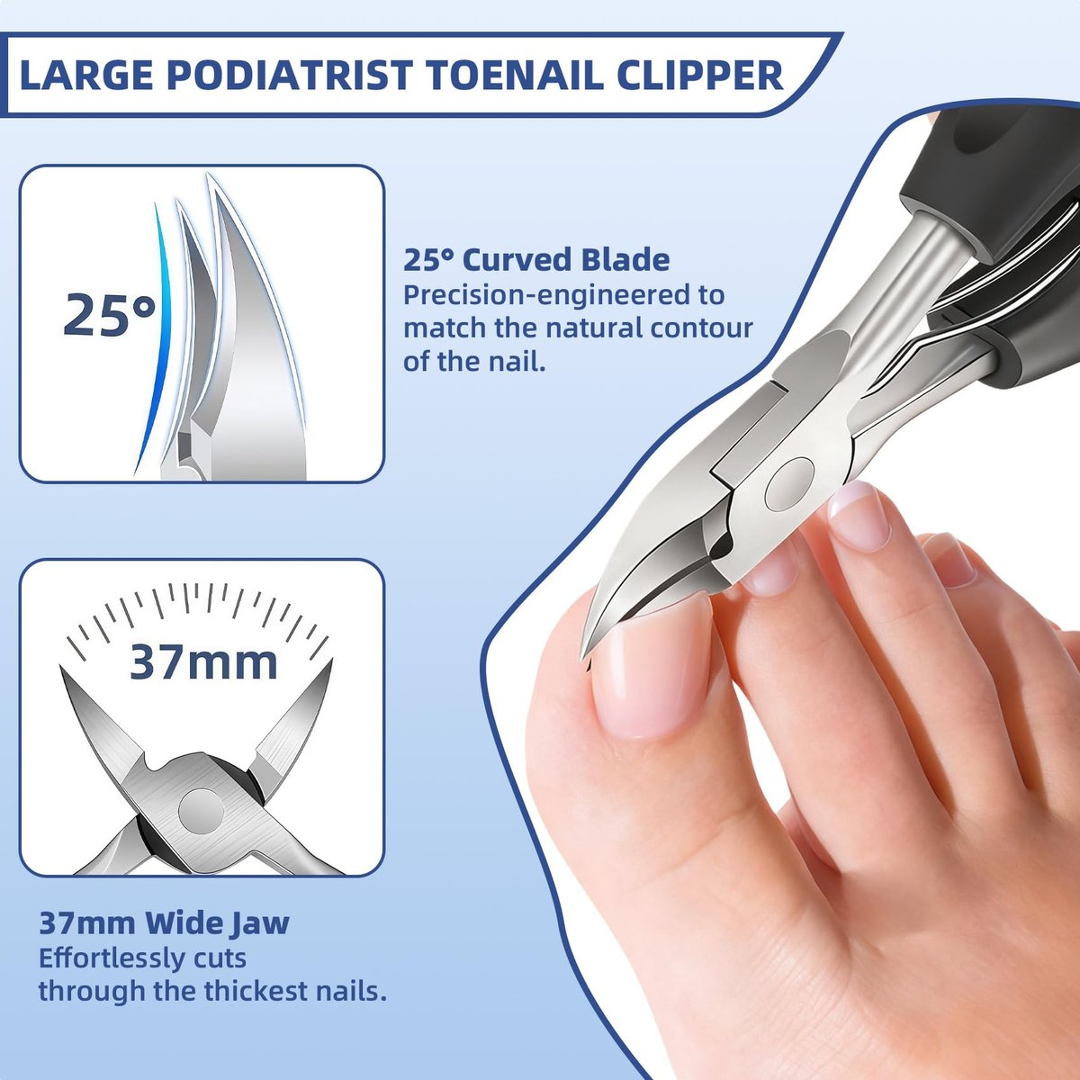 CllyCnny Toenail Clippers for Seniors – Heavy Duty Wide Opening Nail Cutter for Thick Toenails, 5-Piece Set with Long Handle & Slanted Blade Avelisse