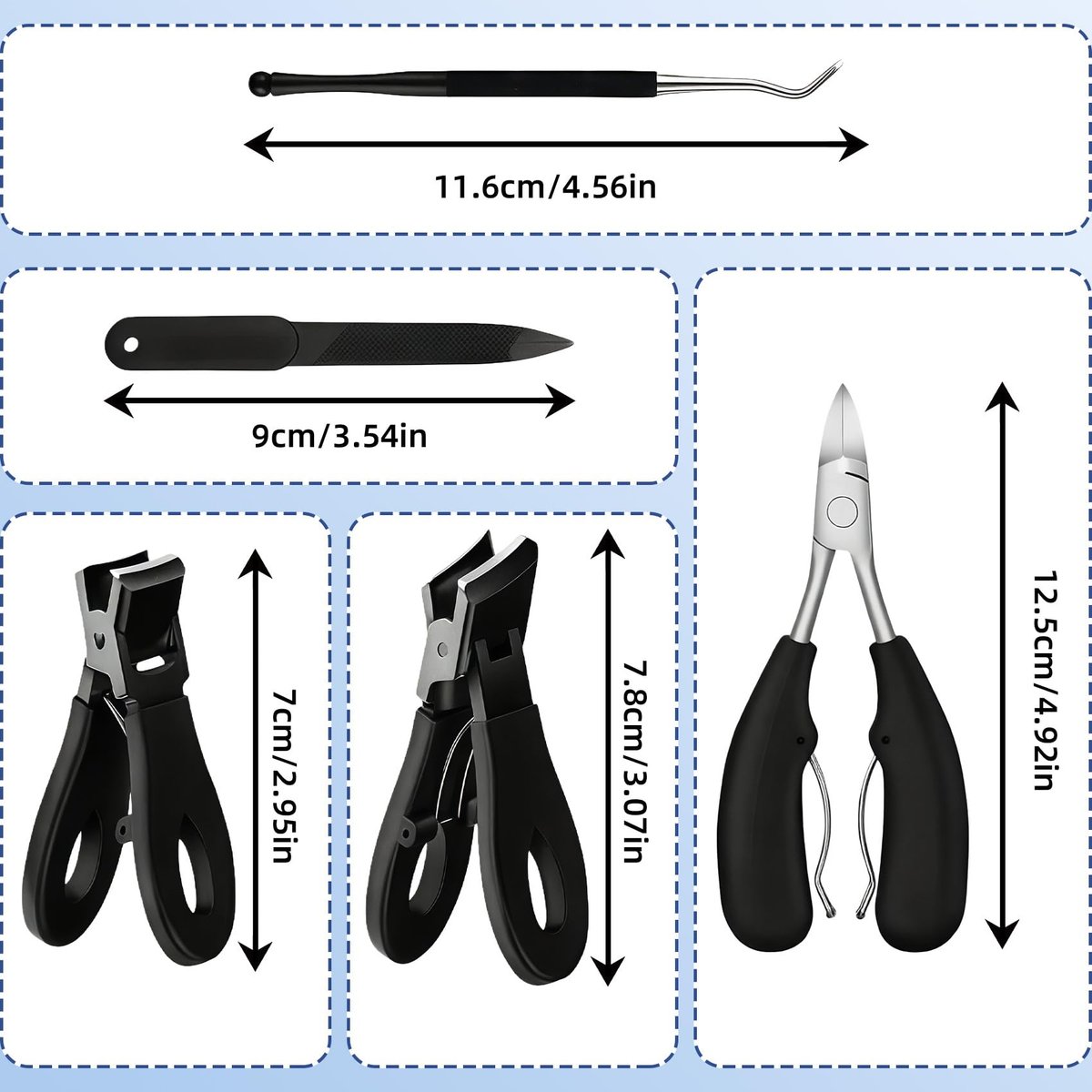 CllyCnny Toenail Clippers for Seniors – Heavy Duty Wide Opening Nail Cutter for Thick Toenails, 5-Piece Set with Long Handle & Slanted Blade Avelisse
