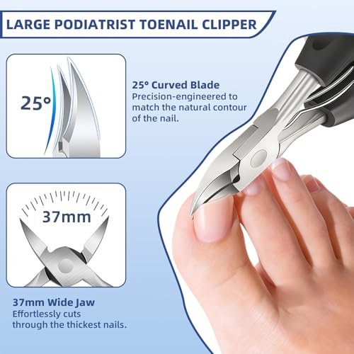 CllyCnny Toenail Clippers for Seniors – Heavy Duty Wide Opening Nail Cutter for Thick Toenails, 5-Piece Set with Long Handle & Slanted Blade Avelisse