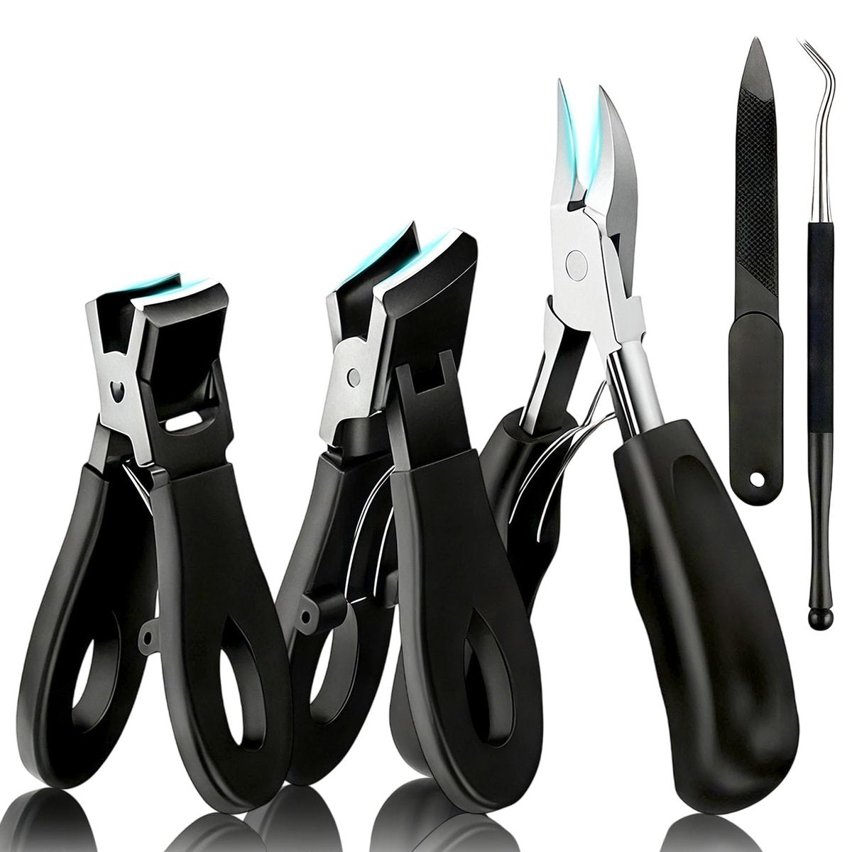 CllyCnny Toenail Clippers for Seniors – Heavy Duty Wide Opening Nail Cutter for Thick Toenails, 5-Piece Set with Long Handle & Slanted Blade Avelisse
