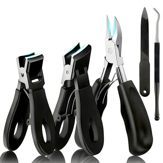 CllyCnny Toenail Clippers for Seniors – Heavy Duty Wide Opening Nail Cutter for Thick Toenails, 5-Piece Set with Long Handle & Slanted Blade Avelisse