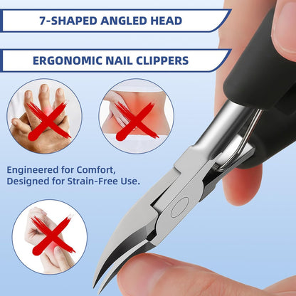 CllyCnny Toenail Clippers for Seniors – Heavy Duty Wide Opening Nail Cutter for Thick Toenails, 5-Piece Set with Long Handle & Slanted Blade Avelisse