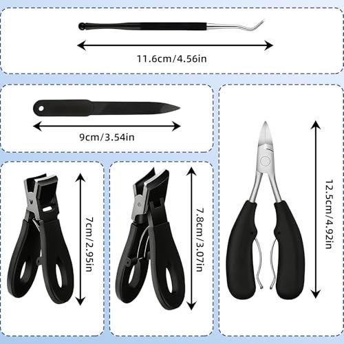 CllyCnny Toenail Clippers for Seniors – Heavy Duty Wide Opening Nail Cutter for Thick Toenails, 5-Piece Set with Long Handle & Slanted Blade Avelisse