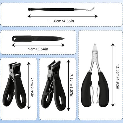 CllyCnny Toenail Clippers for Seniors – Heavy Duty Wide Opening Nail Cutter for Thick Toenails, 5-Piece Set with Long Handle & Slanted Blade Avelisse