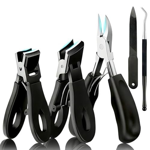 CllyCnny Toenail Clippers for Seniors – Heavy Duty Wide Opening Nail Cutter for Thick Toenails, 5-Piece Set with Long Handle & Slanted Blade Avelisse