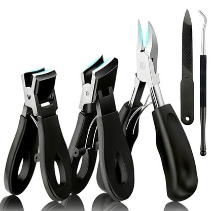 CllyCnny Toenail Clippers for Seniors – Heavy Duty Wide Opening Nail Cutter for Thick Toenails, 5-Piece Set with Long Handle & Slanted Blade Avelisse