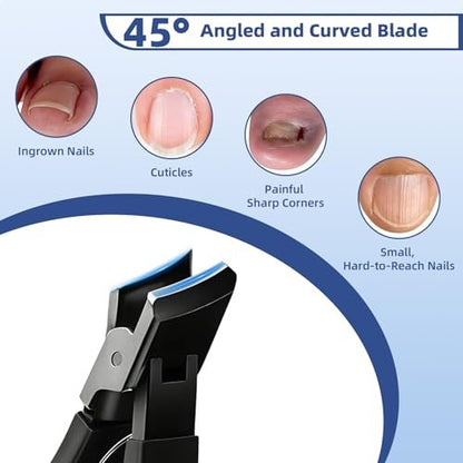 CllyCnny Toenail Clippers for Seniors – Heavy Duty Wide Opening Nail Cutter for Thick Toenails, 5-Piece Set with Long Handle & Slanted Blade Avelisse