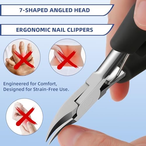 CllyCnny Toenail Clippers for Seniors – Heavy Duty Wide Opening Nail Cutter for Thick Toenails, 5-Piece Set with Long Handle & Slanted Blade Avelisse
