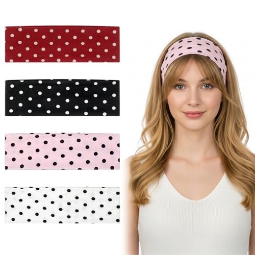 Molain 4 Pack Polka Dot Headband – Non-Slip Wide Elastic Headbands for Women, Yoga, Workout & Daily Fashion - görsel 2