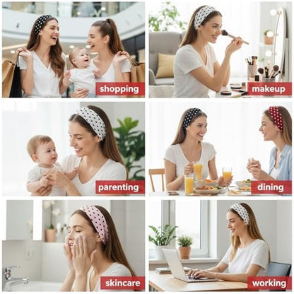 Molain 4 Pack Polka Dot Headband – Non-Slip Wide Elastic Headbands for Women, Yoga, Workout & Daily Fashion