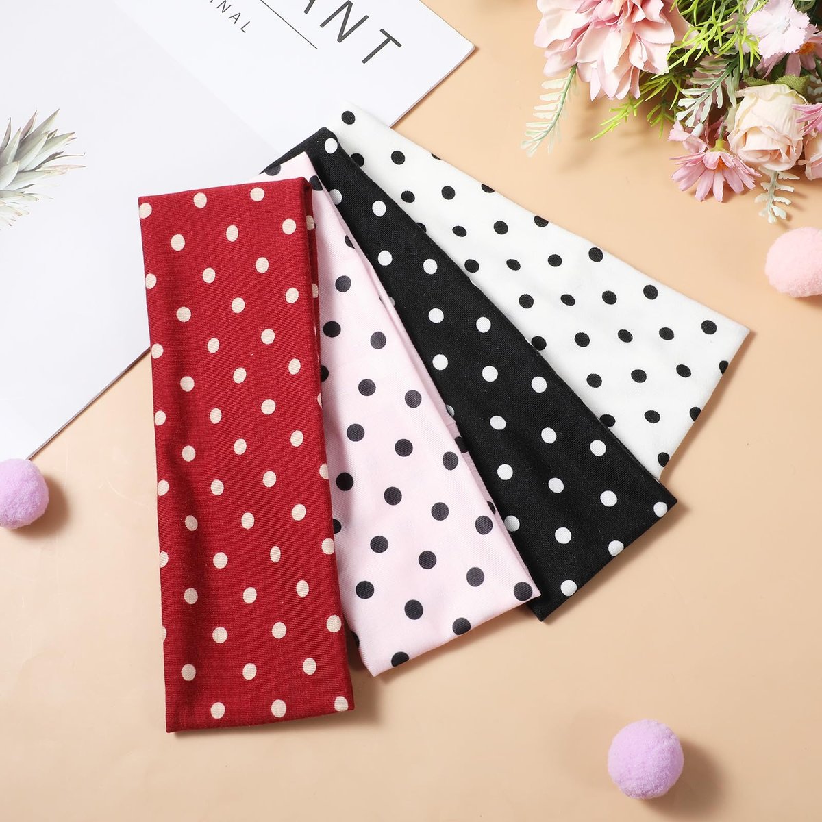 Molain 4 Pack Polka Dot Headband – Non-Slip Wide Elastic Headbands for Women, Yoga, Workout & Daily Fashion - görsel 7