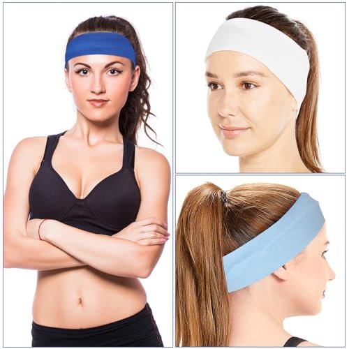 Mabor 3-Pack Non-Slip Headbands – Soft Elastic Stretchy Headbands for Women, Girls, Yoga, Workout, Sports – White & Blue Sweat Headbands - görsel 8