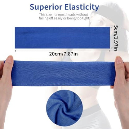 Mabor 3-Pack Non-Slip Headbands – Soft Elastic Stretchy Headbands for Women, Girls, Yoga, Workout, Sports – White & Blue Sweat Headbands