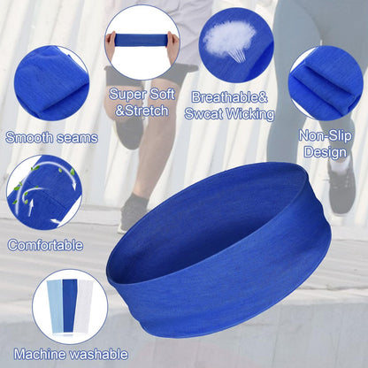 Mabor 3-Pack Non-Slip Headbands – Soft Elastic Stretchy Headbands for Women, Girls, Yoga, Workout, Sports – White & Blue Sweat Headbands