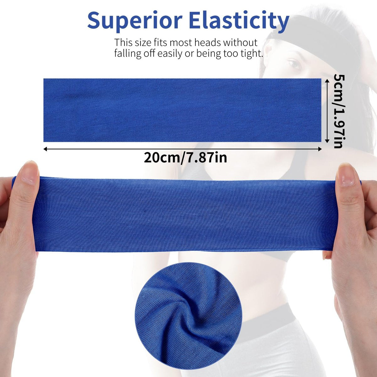 Mabor 3-Pack Non-Slip Headbands – Soft Elastic Stretchy Headbands for Women, Girls, Yoga, Workout, Sports – White & Blue Sweat Headbands - görsel 3