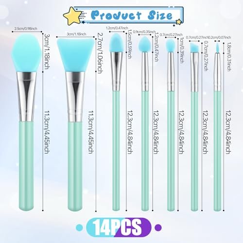 14-Piece Silicone Brush Applicator Kit - Green & Purple Face Mask Brushes, Resin Epoxy Art Brushes, Cream Makeup Applicators - görsel 4
