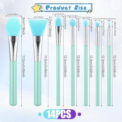 14-Piece Silicone Brush Applicator Kit - Green & Purple Face Mask Brushes, Resin Epoxy Art Brushes, Cream Makeup Applicators