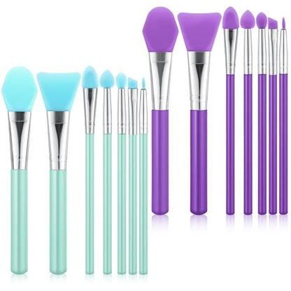 14-Piece Silicone Brush Applicator Kit - Green & Purple Face Mask Brushes, Resin Epoxy Art Brushes, Cream Makeup Applicators