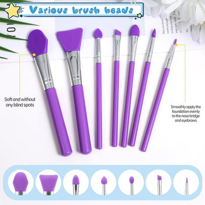 14-Piece Silicone Brush Applicator Kit - Green & Purple Face Mask Brushes, Resin Epoxy Art Brushes, Cream Makeup Applicators