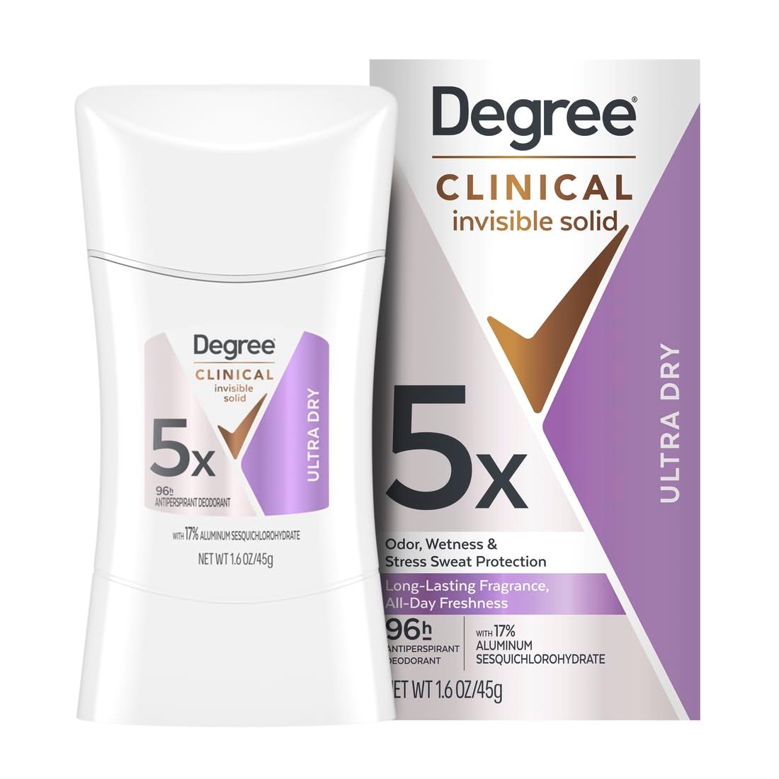 Degree Clinical Strength Antiperspirant Deodorant for Women, 96-Hour Sweat and Odor Protection, Ultra Dry Invisible Solid, 1.6 OZ - görsel 1